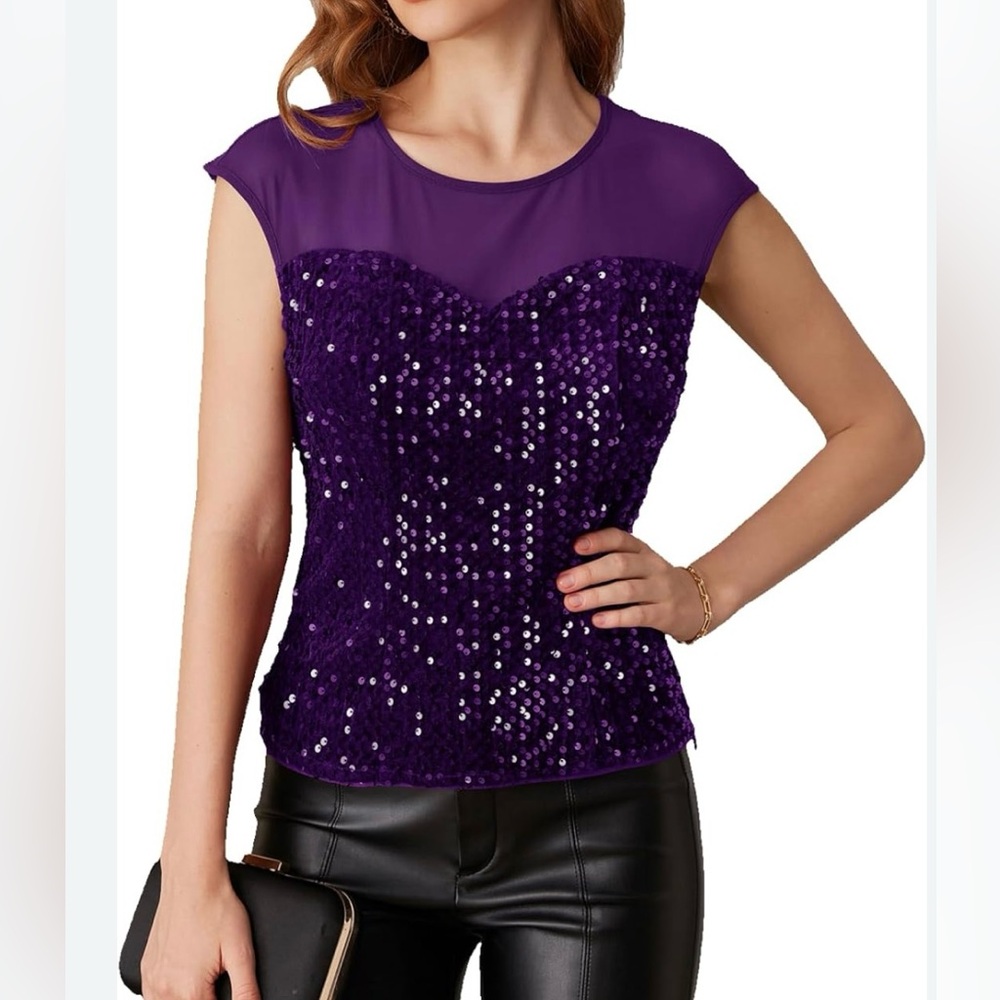 Grace Karin Purple Sequin Blouse